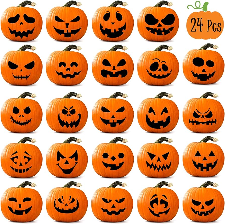 a bunch of pumpkins with faces